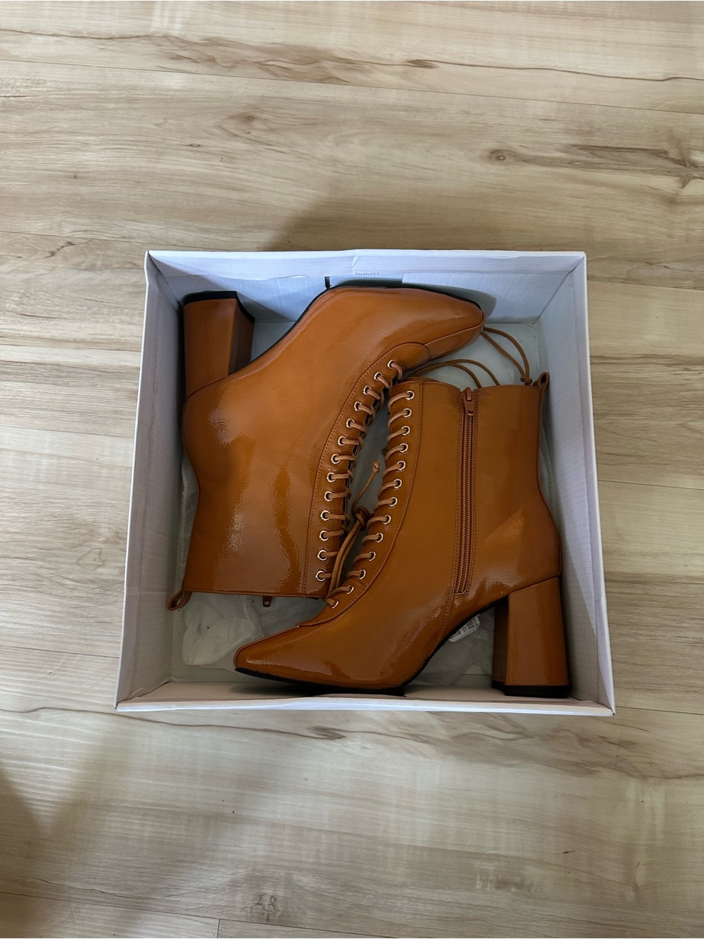 Women's Tan Lace-Up Block Heel Boots